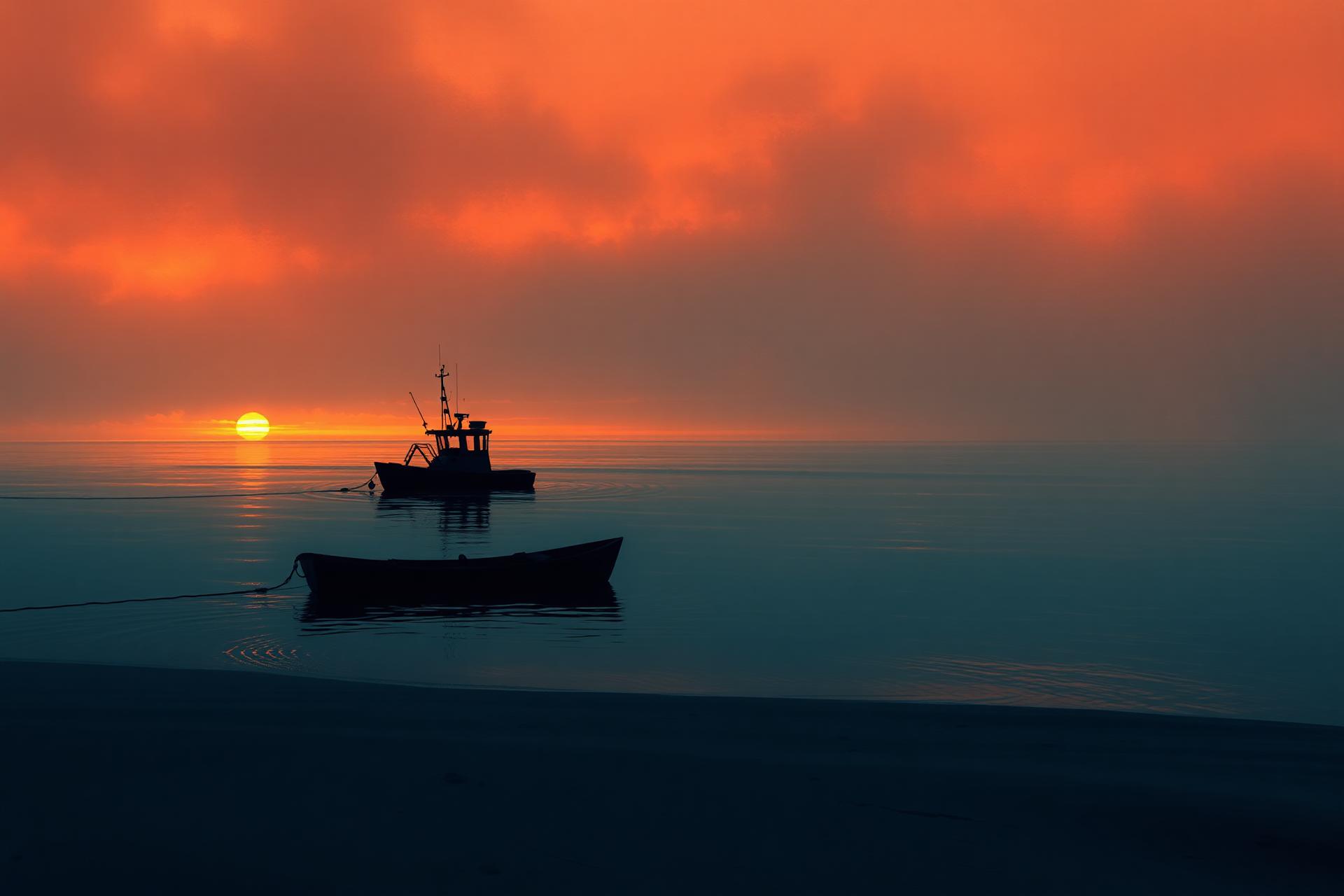 Boats on calm water at sunrise off the South Shore